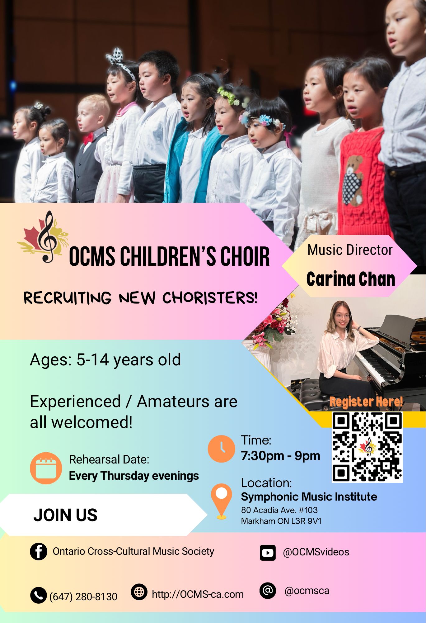 OCMS Children's Choir Recruitment poster