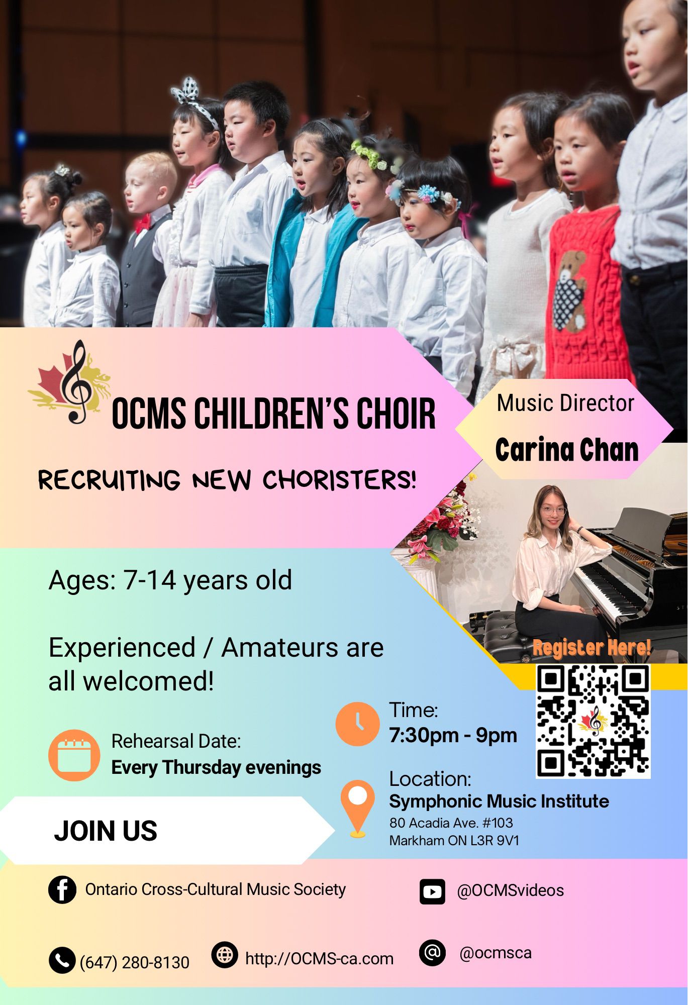 Recruitment poster for OCMS Children's Choir